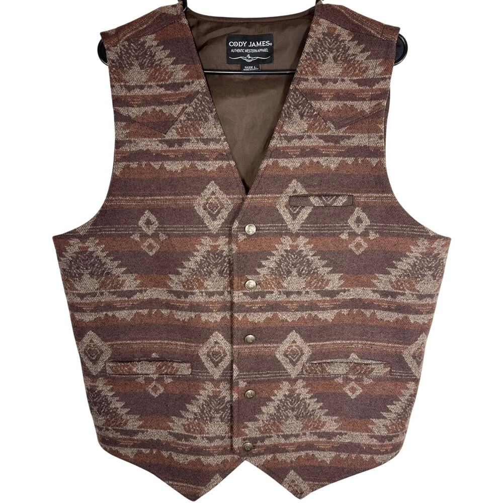 Cody James Men's L Brown Southwestern Aztec Western Button Down Vest